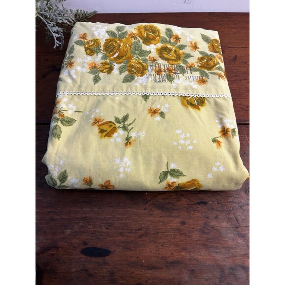 Vintage Yellow Floral Flat Sheet For Twin Bed 74” Wide READ - Picture 2 of 5